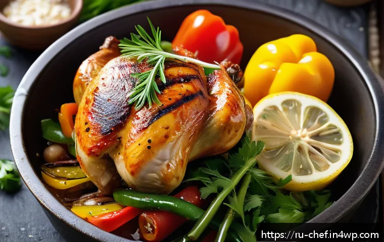 원팟 요리로 만드는 퓨전 요리 - A vibrant fusion dish featuring grilled chicken seasoned with Asian spices like ginger and garlic, c...
